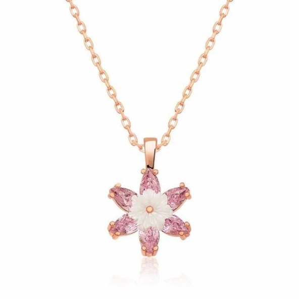 Gümüş Rose Pembe Lotus Çiçeği Kolye ürün görseli 1