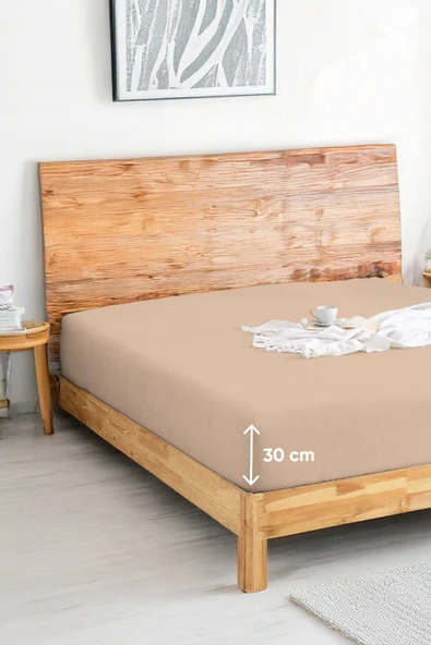 Upstyle Penye Lastikli Çarşaf Pamuklu Jersey Tek Kişilik 100x200cm Bej ürün görseli 1