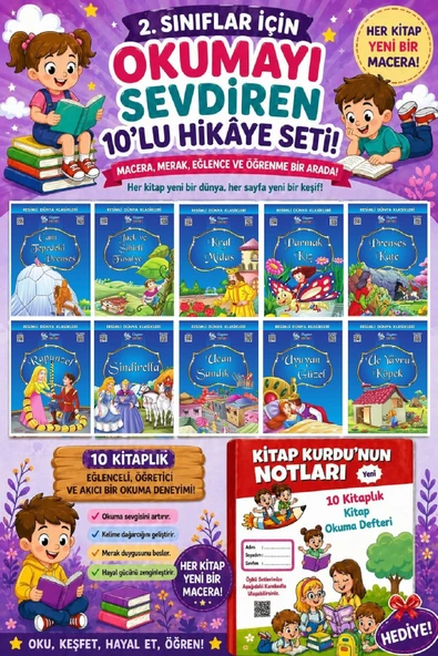 2.Sınıflar İçin Okumayı Sevdiren 10 lu Hikaye Seti 5 (Kitap Okuma Defteri Hediyeli) ürün görseli 1