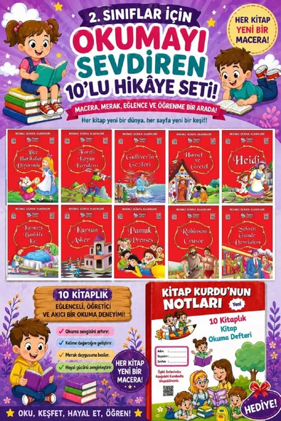 2.Sınıflar İçin Okumayı Sevdiren 10 lu Hikaye Seti 5 (Kitap Okuma Defteri Hediyeli) ürün görseli 1