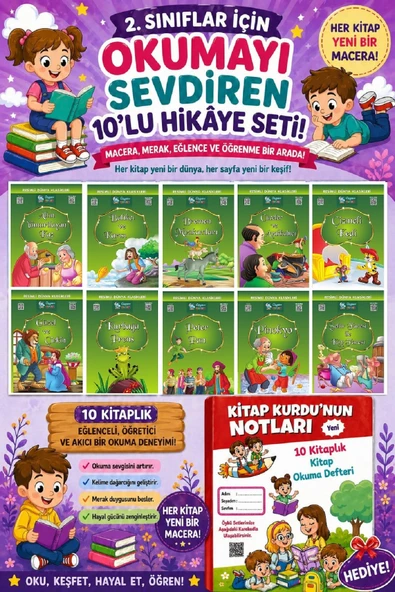 2.Sınıflar İçin Okumayı Sevdiren 10 lu Hikaye Seti 6 (Kitap Okuma Defteri Hediyeli) ürün görseli 1
