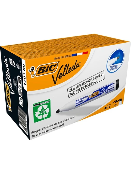Bic 1701 Velleda Eco Yuvarlak Uçlu Beyaz Tahta Kalemi Siyah 12'li Kutu ürün görseli 1