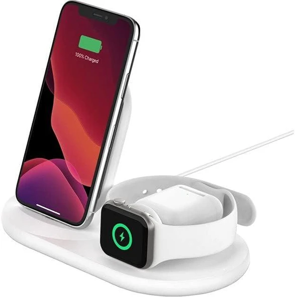 Belkin WIZ001VFWH Beyaz 3in1 Kablosuz Şarj Aleti Teşhir ürün görseli 1