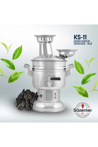 Krom Semaver 4 Lt. Mangal Kömürü Ve Odunla Kullanılabilir. ürün görseli 1