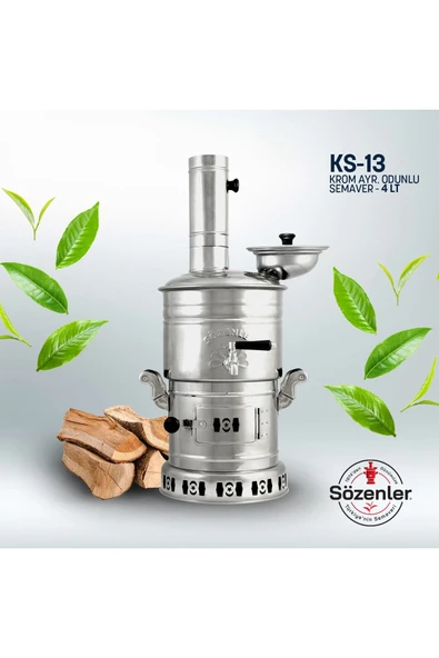 Khuzme Sz13 4 Litre Krom Çelik Ayrılır Odunlu Semaver ürün görseli 1