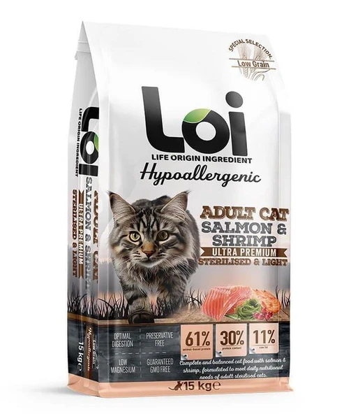 LOİ SOMON VE KARİDESLİ KISIR KEDİ MAMASI 15 KG ürün görseli 1