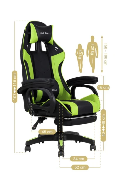 Fashcolle Dynamic Green Masajlı Oyuncu Koltuğu - Resim 5