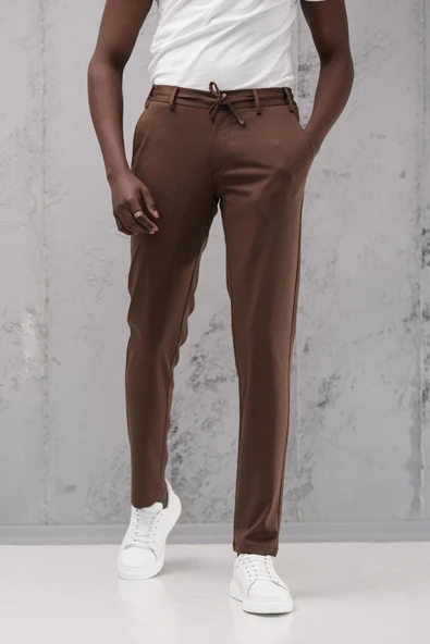 Beli Lastikli ve İplikli Rayon Kumaş Regular Fit Likralı Jogger Pantolon ürün görseli 1