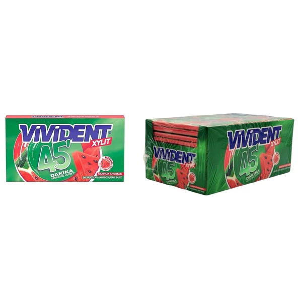Vivident XYLIT 45 Dakika Karpuz Aromalı Şekersiz Sakız 26 g x 18 Adet ürün görseli 1