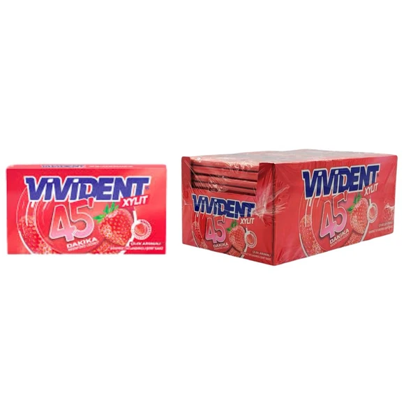 Vivident XYLIT 45 Dakika Çilek Aromalı Şekersiz Sakız 26 g x 18 Adet ürün görseli 1