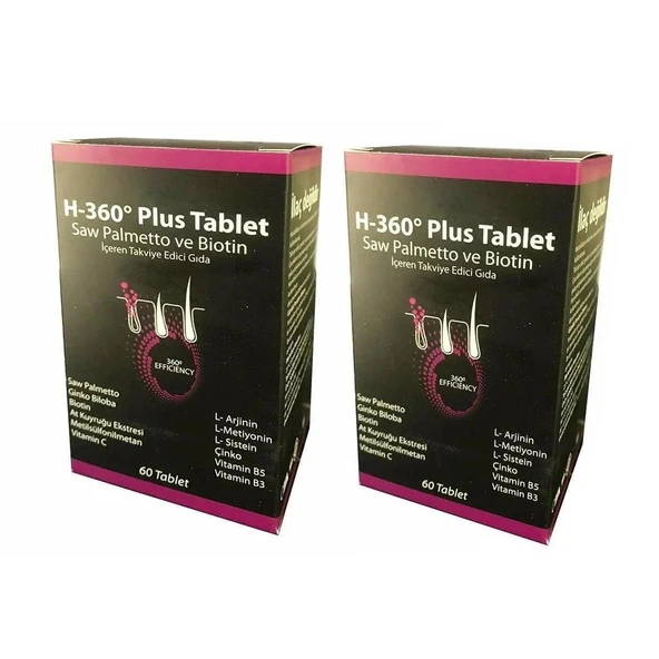Hair 360 Plus Saw Palmetto ve Biotin 60 Tablet 2li Paket ürün görseli 1