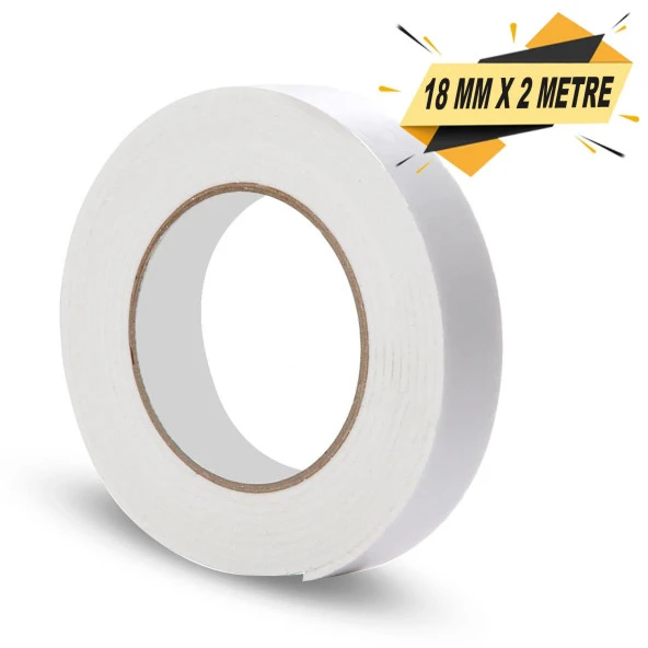 Çift Taraflı Köpük Bant Montaj Bandı Beyaz 18 mm x 2 Metre ürün görseli 1