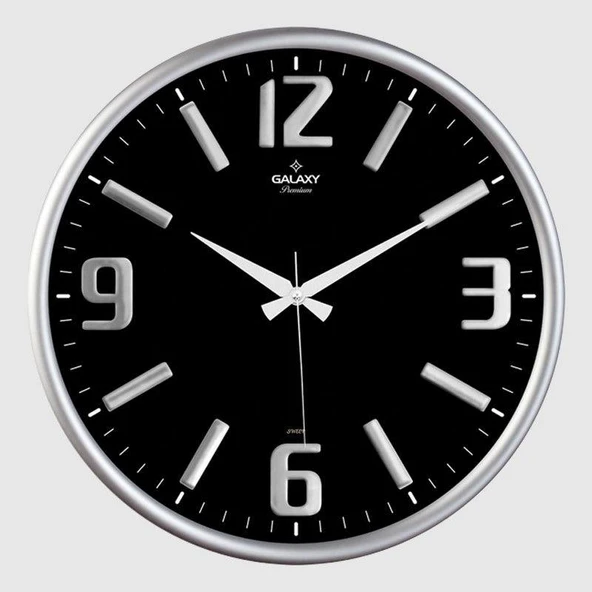 Galaxy Premium Serisi Metal Çerçeveli Kabartma Rakamlı Bombe Camlı 35 CM Duvar Saati Gri ürün görseli 1