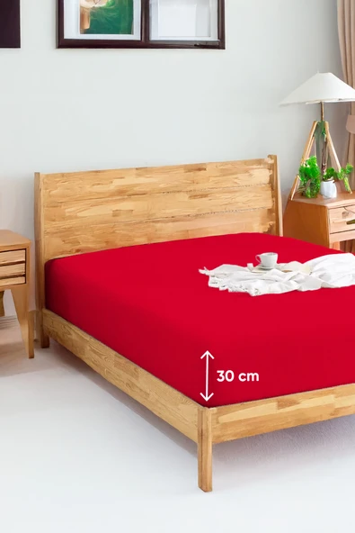Upstyle Penye Lastikli Çarşaf Pamuklu Jersey Tek Kişilik 100x200cm Bordo ürün görseli 1