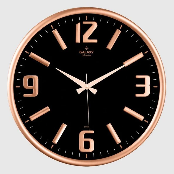 Galaxy Premium Serisi Metal Çerçeveli Kabartma Rakamlı Bombe Camlı 35 CM Duvar Saati Bakır -Siyah ürün görseli 1