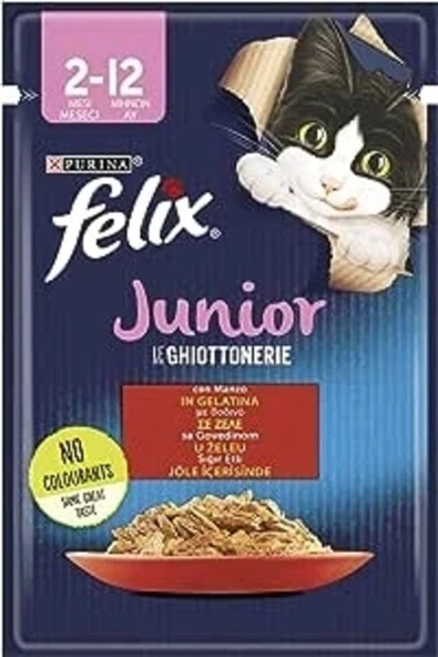 FELIX Sensations Junior Taze Jöle Içerisinde Sığır Etli Yavru Konserve Kedi Maması 85 gr ürün görseli 1