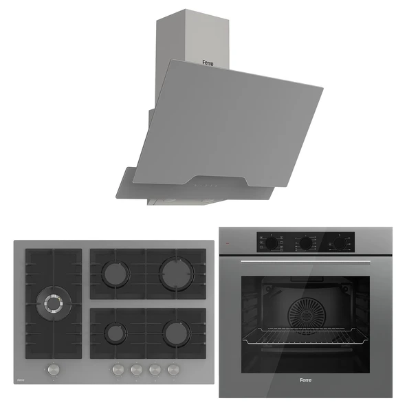Ferre Flowart BL Modüler Seriisi 3'lü Gri Ankastre Set ( QBL62CPR-BL138-D065 ) ürün görseli 1