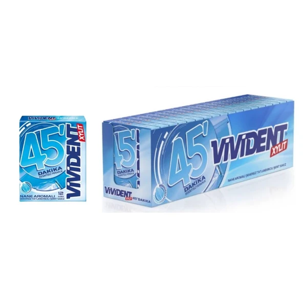 Vivident XYLIT 45 Dakika Nane Aromalı Şekersiz Sakız 33 g x 18 Adet ürün görseli 1
