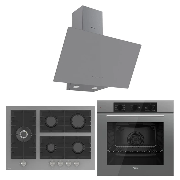 Ferre Flowart BL Modüler Seriisi 3'lü Gri Ankastre Set ( QBL62CPR-BL138-D079 ) ürün görseli 1