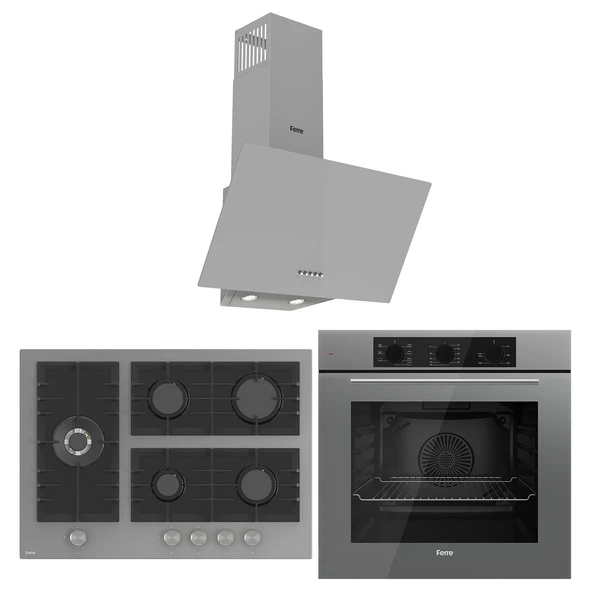 Ferre Flowart BL Modüler Seriisi 3'lü Gri Ankastre Set ( QBL62CPR-BL138-D088 ) ürün görseli 1