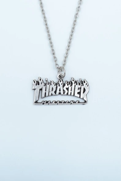Thrasher Magazine Gümüş Kaplama Düz Zincir Kolye ürün görseli 1