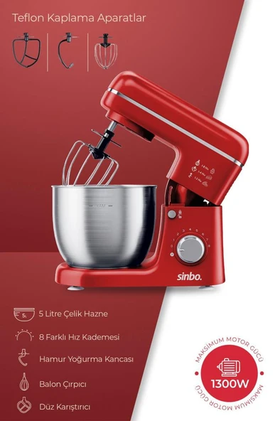 Sinbo SMX-2771 Stand Mikser 1300W, 5L, Çok Fonksiyonlu Stand Mikser - Mutfak Şefi ürün görseli 1