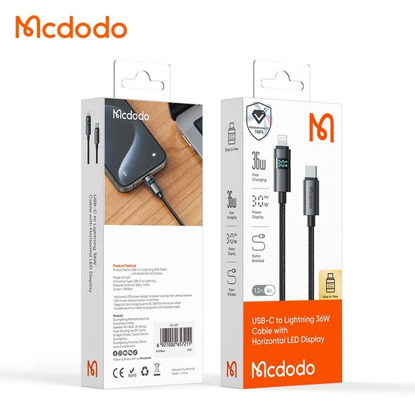 Mcdodo CA-6570 36W TypeC Lightning iPhone Şarj Kablo Siyah - Resim 5