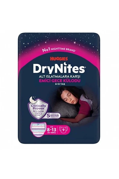 Huggies Drynites Gece Külodu Kız 8-13 Yaş 9'Lu ürün görseli 1