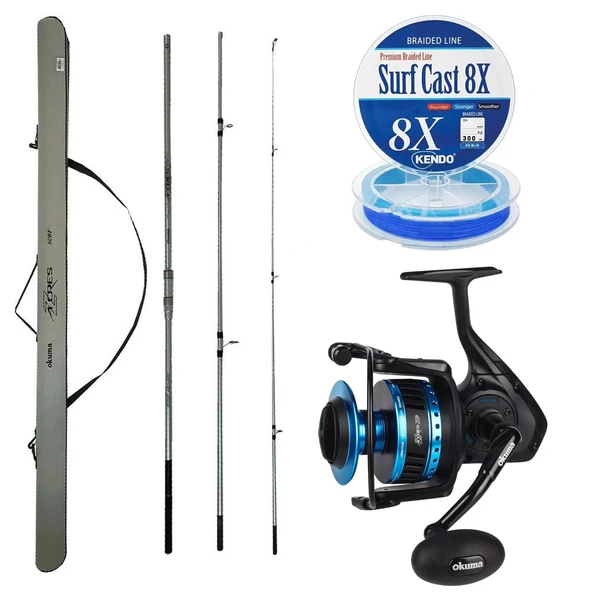 YekOutdoor Profesyonel Olta Seti Okuma Azores Surf 430cm 3 parça Surf Kamışı&Okuma Azores ZXP-8000 (Low Speed ) 6+1 bb Olta Makinesi ürün görseli 1