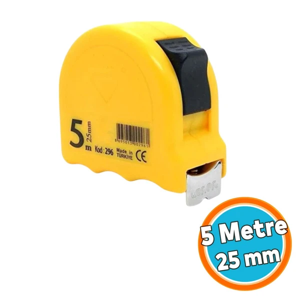 Bükülebilir Metre Şerit Metal En 25 mm 5 Metre Düğmeli Ölçüm Ölçme Plastik Kasalı ürün görseli 1
