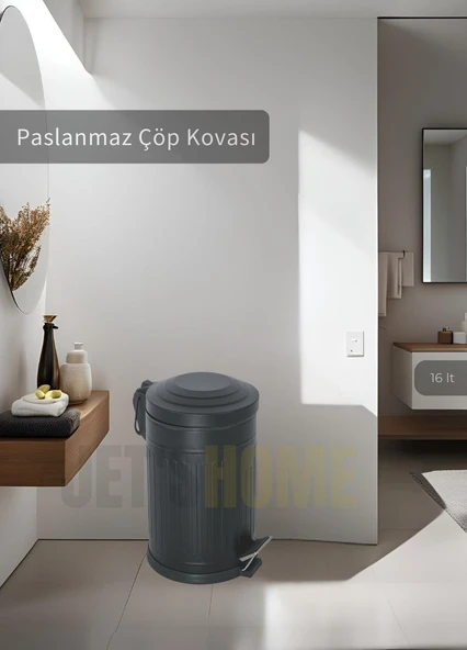 Pedallı Banyo Çöp Kovası Paslanmaz 16 Lt Mutfak Çöp Kutusu Siyah ürün görseli 1