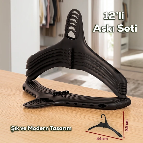 Porsima Harmoni 12 Adet Dolap Içi Düzenleyici Organizer İç İçe Geçen Askı Tişört Gömlek Elbise Askısı Siyah ürün görseli 1