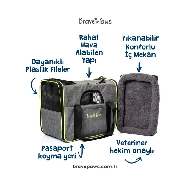 Brave Paws Kare Model Yırtılmaz Plastik Fileli Kedi ve Köpek Taşıma Çantası - Gri ürün görseli 1