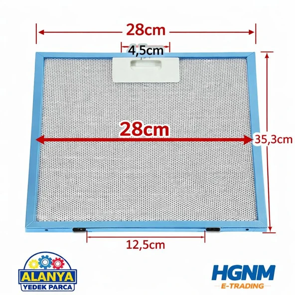 2 ADET Alanya Yedek Parça 280x350 mm Alüminyum Davlumbaz Yağ Filtresi Alt Tırnak 12,5 cm, Üst Tıırnak Arası 4,5 cm ürün görseli 1