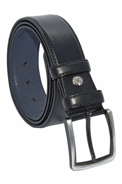 Siyah Suni Deri Dikişli Model 4 Cm.lik Klasik Kemer - 7400-düz ürün görseli 1