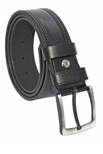 * 4 Cm. Spor Suni Deri Çift Dikişli Model Kemer Siyah ürün görseli 1