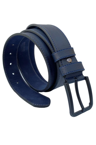 Lacivert Suni Deri Mavi Dikişli Model 4 cm.lik Unisex Spor Kemer - 9047 ürün görseli 1