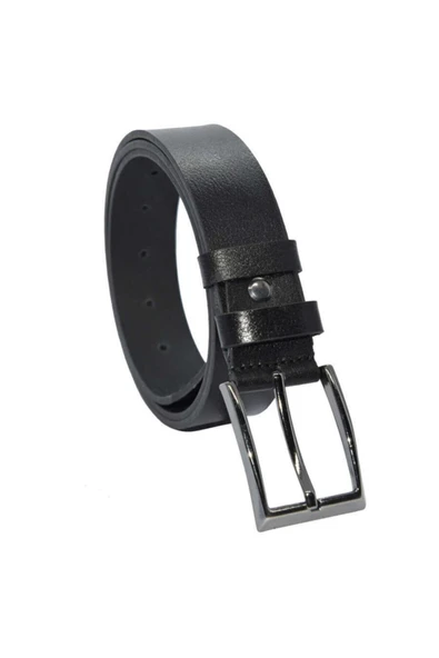 Siyah Hakiki Deri Düz 3.5 cm.lik Klasik Kemer - Tek Katmanlı Manda Derisi - 300-düz ürün görseli 1