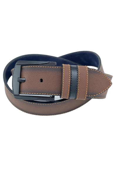 4.5 cm. Spor Suni Deri Kenarı Sarı Dikişli Model Erkek Kemer Kahverengi ürün görseli 1