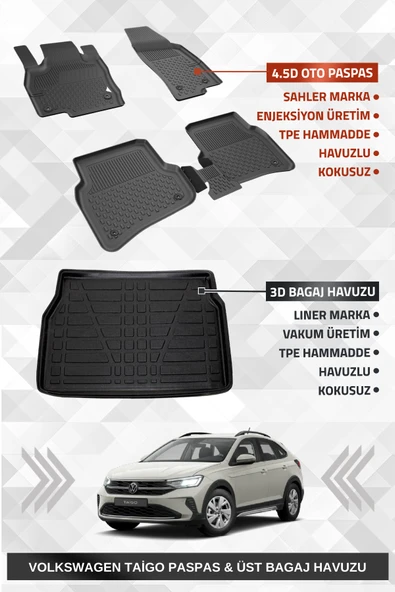 Sahler Volkswagen Taigo 2021+ Uyumlu 4.5d Premium Havuzlu Paspas ve Liner Marka 3D ÜST Bagaj Havuzu ürün görseli 1
