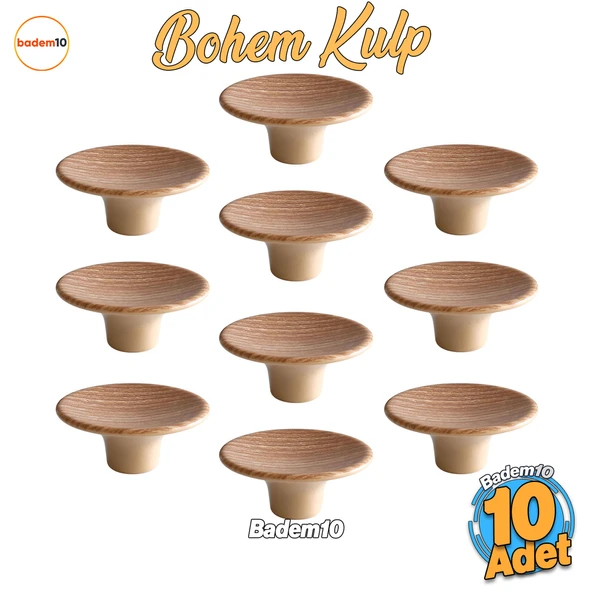 Bohem Plastik İç Bükey Kulp 10 ADET Açık Ceviz Renk Mobilya Mutfak Dolap Dolabı Çekmece Kulpu Kulbu ürün görseli 1