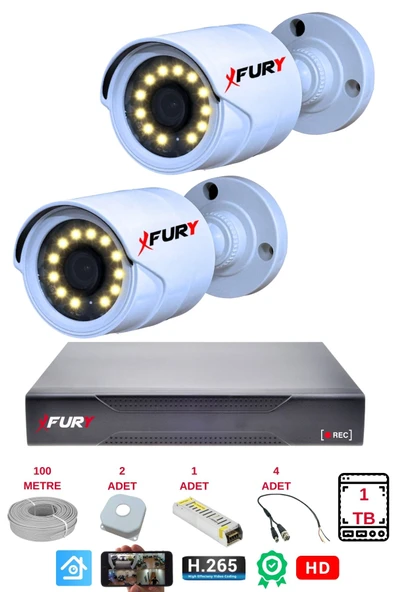 FURY 2 Li Gece Renkli Görüş Güvenlik Kamerası Full Hd-Su Geçirmez Güvenlik Kamerası Seti 1TB ürün görseli 1