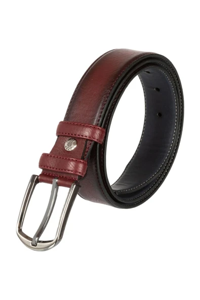 3.5 cm Klasik Suni Deri Dikişli Model Kemer Bordo ürün görseli 1