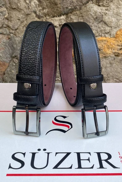 2'li Set x 3 Cm Klasik Suni Deri Erkek Çocuk Kemeri Siyah ürün görseli 1