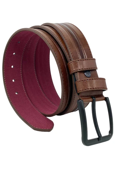 Kahverengi Suni Deri Ortası Desenli Model 4 Cm.lik Spor Kemer - 9013-52-22rl ürün görseli 1
