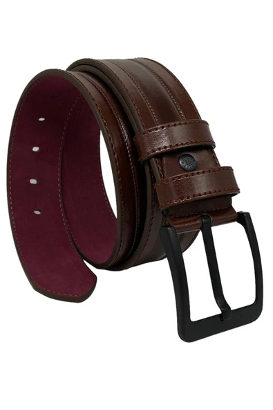 Kahverengi Suni Deri Dikişli Model 4.5 Cm.lik Spor Kot Kemer - 4513-61-22ks ürün görseli 1