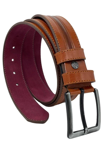 Taba Suni Deri Ortası Desenli Model 4 Cm.lik Spor Kemer - 9023-52-22rl ürün görseli 1