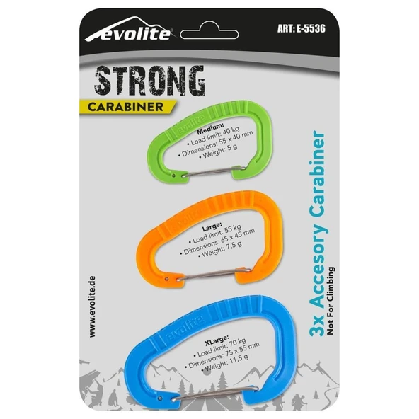 Evolite Strong 3'lü Karabina Seti  Mavi-Turuncu-Yeşil ürün görseli 1