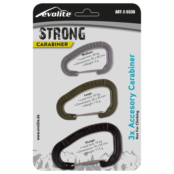 Evolite Strong 3'lü Karabina Seti  Siyah-Haki-Gri ürün görseli 1