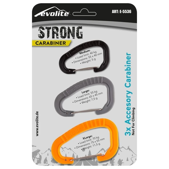 Evolite Strong 3'lü Karabina Seti  Turuncu-Gri-Siyah ürün görseli 1